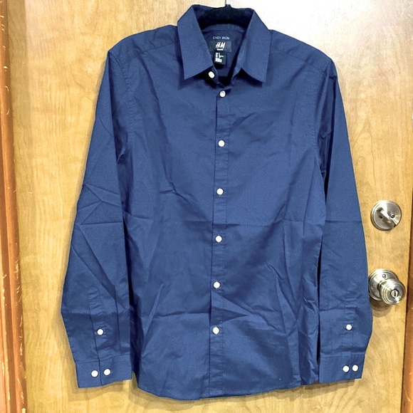H&M Shirts Hm Mens Navy Blue Slim Fit Poshmark